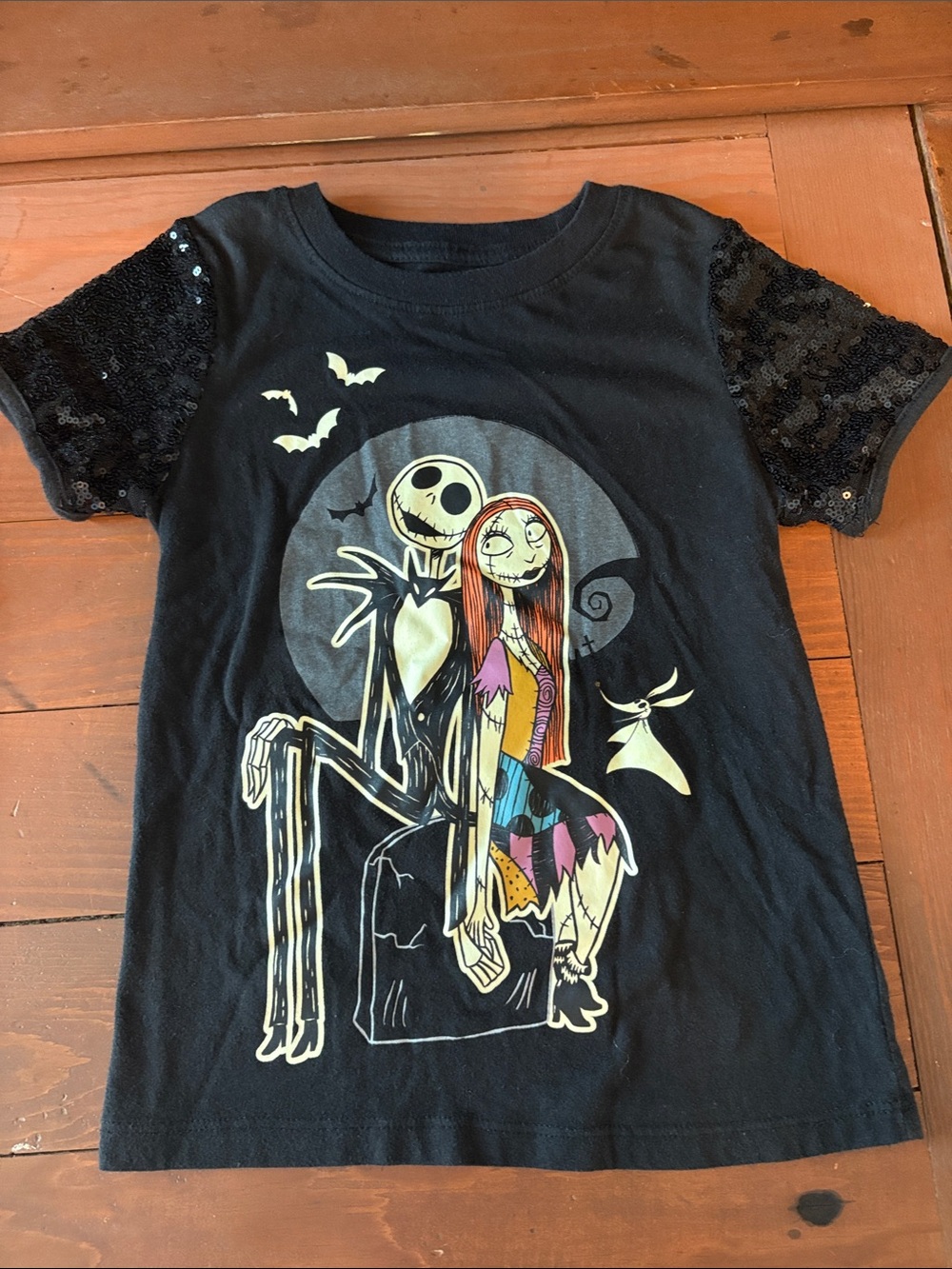 Disney Black 'Nightmare Before Christmas' Graphic Tee with Sequin Sleeves